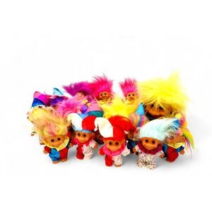 16 Vintage Troll Dolls Fun Clown Outfits Rainbow Hair Nostalgic Collectible
